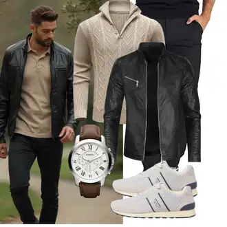 Moderne Outfit mit Schwarz Motorradjacke/Vintage Lederjacke/Bikerjacke/Jacke mit Seitlichem Reißverschluss/Leder Bomberjacke/Lederjacke/KunstLederjacke Sliktaa "Freizeit Outfit"Look: 80er, Boyfriend, Casual, Classic, Outdoor, Büro, Rad, Techno, Moderne, Coole