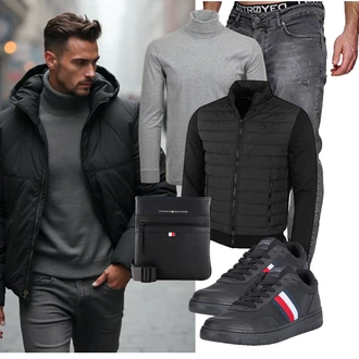 Outfit mit Schwarz/Grau 2in1 Jacke/Isolationsjacke/Kunstfaserjacke/Merinojacke/Thermojacke/Hybridjacke Calvin Klein "Freizeit Outfit"