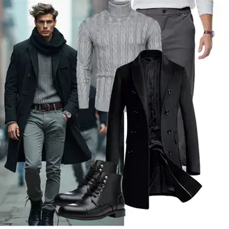 Winter Outfit mit Schwarz/Braun Stiefel Mit Reißverschluss/Leder Stiefelette/Motorradstiefel/Klassischer Stiefel/Schnürstiefelette/Springerstiefel SL-Saint "Freizeit Outfit"