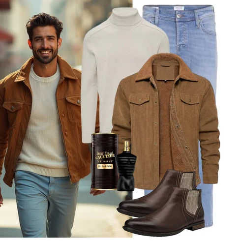 Teddyfell Braun/Khaki ShirtJacke/Vintage Jacke/WollJacke/CordJacke Svanco kombinieren