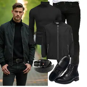 Winter Outfit mit Schwarz Schnürschuh/Vintage Stiefelette/Leder Stiefelette/Lederschuh/Gefütterte Stiefelette/Flache Stiefelette/Springerstiefel/Klassischer Stiefel/Schnürstiefelette SL-Saint "Freizeit Outfit"