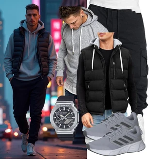 Outfit mit Schwarz Steppweste/Daunenweste/Puffer Weste/Kurze Weste Vancavoo "Freizeit Outfit"