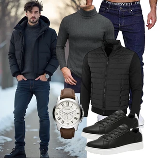 Outfit mit Schwarz/Grau 2in1 Jacke/Isolationsjacke/Kunstfaserjacke/Merinojacke/Thermojacke/Hybridjacke Calvin Klein "Freizeit Outfit"