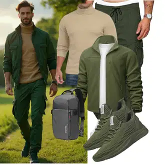 Outfit mit Dunkelgrün/Grün/Khaki CargoHose/Cargo-JoggingHose/Capri/Cargo Short TARAINYA "Freizeit Outfit"