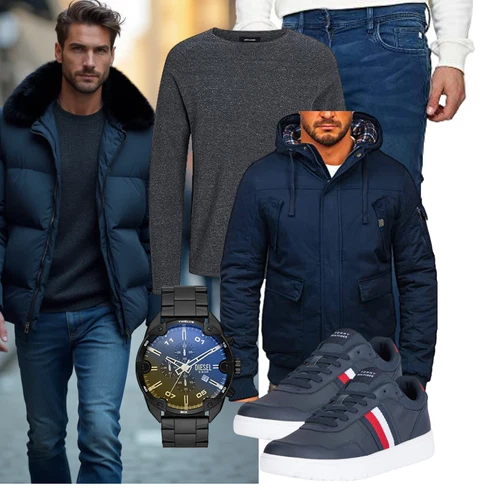 Dunkelblau/Blau Isolationsjacke/Trachtenstrickjacke/Cargojacke/Winterjacke/Uniformjacke/Ripstopjacke/Kapuzenjacke BOLF kombinieren