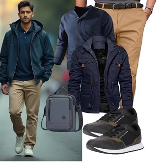 Outfit mit Dunkelblau Outdoorjacke/Wachsjacke/Außergewöhnliche Jacke/Trachtenstrickjacke/Frühlingsjacke/Winterjacke/Jacke mit Seitlichem Reißverschluss/Herbstjacke TACVASEN "Freizeit Outfit"
