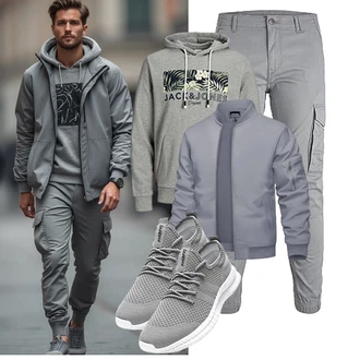 Tapered Outfit mit Grau/Hellgrau/Khaki Jack & Jones "Freizeit Outfit"