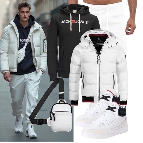 Weiß/Creme/Schwarz Kunstfaserjacke/Kapuzenjacke/Jacke mit Seitlichem Reißverschluss/Schneejacke/Skijacke/Winterjacke/Sommerdaunenjacke/Daunenjacke/Puffer Jacke Indicode kombinieren