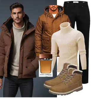 Outfit mit Khaki/Braun/Beige TrekkingStiefel/SchnürStiefel/Wasserdichter Stiefel/Herren Lederschuhe/Wattierte Stiefel/Winter Stiefel/Klassischer Stiefel/Winter Sneaker/Gefütterte Stiefelette/Winter Stiefelette Mishansha "Freizeit Outfit"