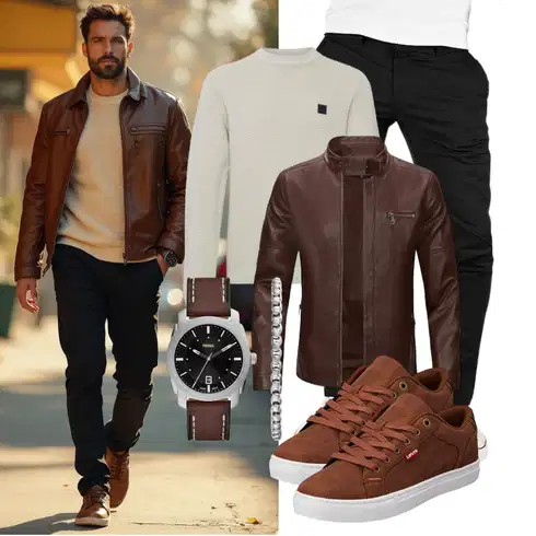 Dunkelbraun/Braun/Dunkelrot/Bordeaux/Grau MotorradJacke/ReitJacke/Vintage LederJacke/Leder BomberJacke/Jacke mit Seitlichem Reißverschluss/KunstlederJacke/LederJacke Sliktaa kombinieren