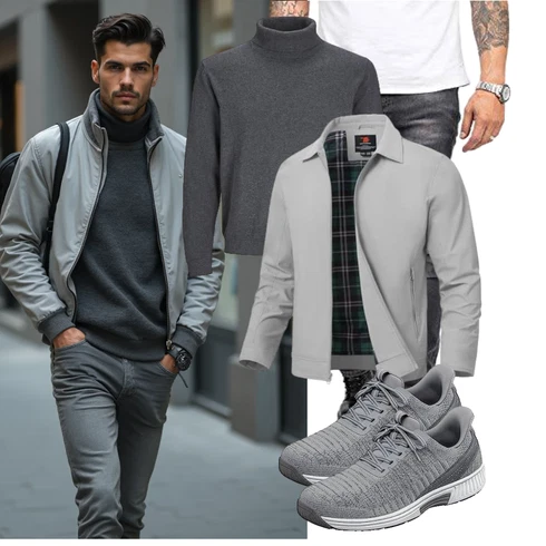 Grau/Hellgrau Shirtjacke/Sportjacke/Sommerjacke/Jacke mit Seitlichem Reißverschluss/Merinojacke/Frühlingsjacke/Schlupfjacke/Uniformjacke donhobo kombinieren
