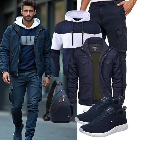 Dunkelblau/Blau Herbstjacke/Winterjacke/Cargojacke/Uniformjacke/Militärjacke TACVASEN kombinieren