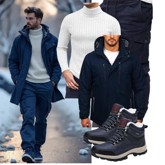 Outfit mit Dunkelblau/Blau/Hellblau Wasserdichter Stiefel/Wasserdichter Outdoorschuh/Wasserfester Schuh/Winter Sneaker/TrekkingStiefel/Herren Lederschuhe ARRIGO BELLO "Freizeit Outfit"