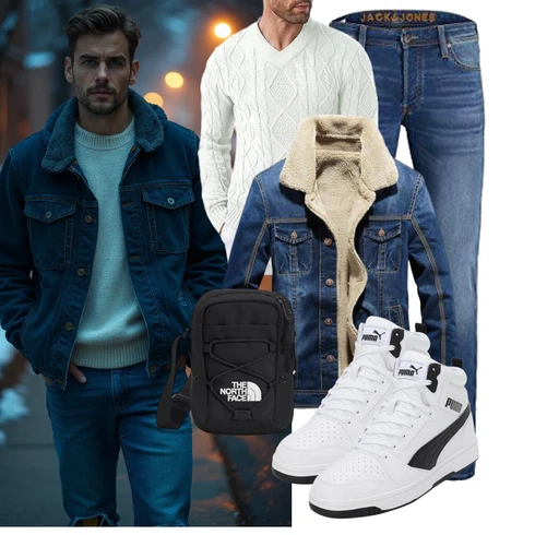 Dunkelblau/Blau Wolljacke/Kurze Jeansjacke/Winterjacke/Holzfäller Jacke Suncadmious kombinieren