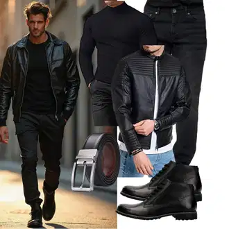 Outfit mit Schwarz Jacke mit Seitlichem Reißverschluss/Bikerjacke/Lederjacke/KunstLederjacke/Leder Bomberjacke Jack & Jones "Freizeit Outfit"