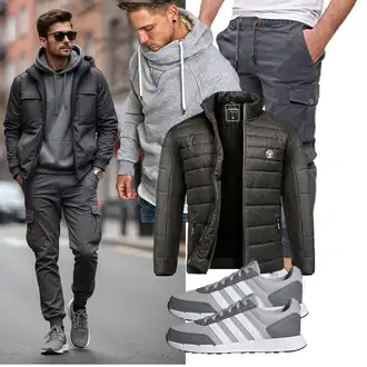 Outfit mit Dunkelgrau/Khaki/Grau/Hellgrau/Dunkelblau/Dunkelgrün Jogger Hose/Boyfriend Hose/FreizeitHose/Cargo-JoggingHose/CargoHose/Kurze Hose/Capri/Cargo Short PITTMAN "Freizeit Outfit"