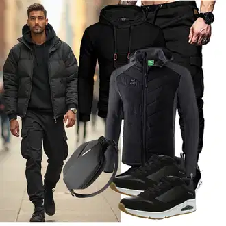 Elegant Outfit mit Schwarz/Khaki FreizeitHose/SportHose/WinterHose/Jogger Hose/CargoHose/Cargo-JoggingHose/Capri/Cargo Short Elegancity "Freizeit Outfit"Look: Casual, Schick, Uni, Goa, Stil, Techno, Hip Hop, Coole, Rap, Workwear, Streetwear, Smart Casual, Unisex, Trendige, Elegant