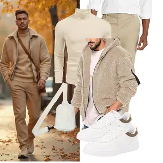 Outfit mit Khaki/Beige/Braun Trachtenjacke/WinterPullover/2-in-1 Pullover/KapuzenPullover/Plüsch Pullover/Wickel Pullover/Ausgefallener Hoodie/Pullover mit Stehkragen/Oversized Zip Hoodie/Sweatjacke/Strick Hoodie/Pullover mit Reißverschluss/Teddy Pullover EWFAS "Freizeit Outfit"