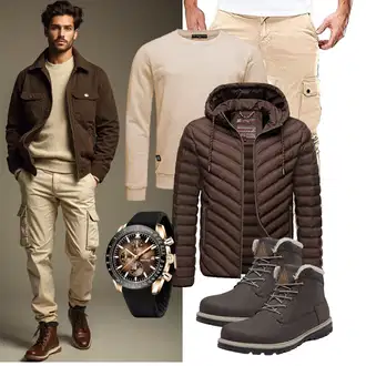 Elegant Outfit mit Khaki/Beige Löcherne Hose/FreizeitHose/CargoHose/Cargo-JoggingHose/Kurze Hose/Capri/Cargo Short Cassiecy "Freizeit Outfit"Look: Hip Hop, Coole, Techno, Smart Casual, Casual, Sportlich, Goa, Outdoor, Stil, Unisex, Safari, Reggaeton, Elegant, Trendige, Old Money