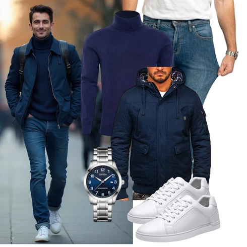 Dunkelblau/Blau Isolationsjacke/Trachtenstrickjacke/Cargojacke/Winterjacke/Uniformjacke/Ripstopjacke/Kapuzenjacke BOLF kombinieren
