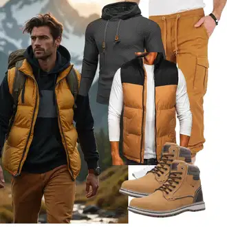 Outfit mit Braun/Beige/Khaki Winter Stiefelette/TrekkingStiefel/Winter Stiefel/Gefütterte Stiefelette/Klassischer Stiefel/SchnürStiefel/Herren Lederschuhe/Wattierte Stiefel/Winter Sneaker/Wasserfester Schuh/Wasserdichter Stiefel ANALEAF "Freizeit Outfit"