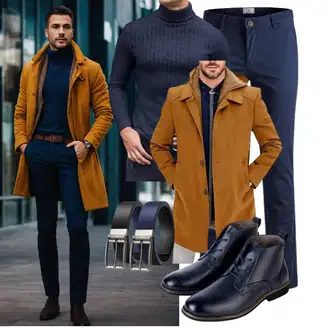 Slim fit Outfit mit Braun/Beige Trenchcoat/Schmal Geschnittener Mantel/Mantel mit Reißverschluss/Dreiviertellanger Mantel/Kaschmir Mantel/Lodenmantel/Übergangsmantel/Wollfleece Mantel/Duffle Mantel/Wintermantel Wollmantel Didadihu "Freizeit Outfit"