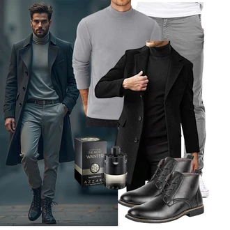 Schick Herbst Outfit mit Schwarz/Grau "Freizeit Outfit"Look: Business, Büro, Französische, Smart Casual, Moderne, Schick, Leger, Stil, Kuschel