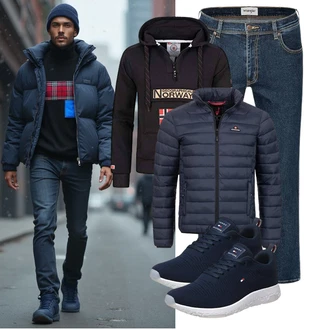 Hütten Outfit mit Dunkelblau/Schwarz Unisex Hoodie/Kapuzenpullover/Strick Hoodie/Half-zip Hoodie/Vintage Hoodie/Hoodie/Norweger Pullover/Ausgefallener Hoodie/Sport Hoodie Geographical Norway "Freizeit Outfit"Look: Wasen, Schule, Pop Konzert, Konfirmation, Bar, Hütten