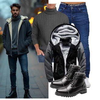 Outfit mit Schwarz/Dunkelgrau/Grau/Dunkelblau Samt Pullover/KapuzenPullover/Oversized Zip Hoodie/Hoodie/Strick Hoodie/Sport Hoodie/Ausgefallener Hoodie/Sweatjacke MANLUODANNI "Freizeit Outfit"