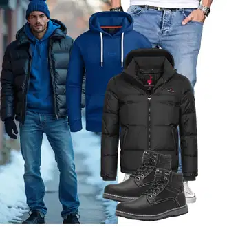 Winter Outfit mit Schwarz Winter Stiefel/Wattierte Stiefel/Klassischer Stiefel/Schnürstiefelette/Stiefel Mit Reißverschluss/Winter Stiefelette/Gefütterte Stiefelette/Wasserfester Schuh/Wasserdichter Stiefel/Winter Sneaker/Herren Lederschuhe ANALEAF "Freizeit Outfit"