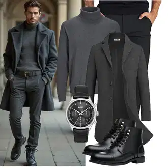 Winter Outfit mit Schwarz/Braun Stiefel Mit Reißverschluss/Leder Stiefelette/Motorradstiefel/Klassischer Stiefel/Schnürstiefelette/Springerstiefel SL-Saint "Freizeit Outfit"