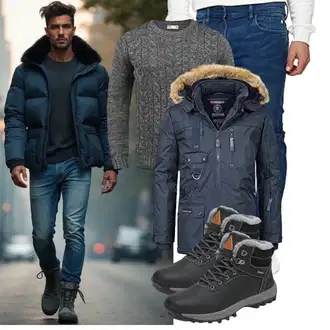 Winter Outfit mit Schwarz/Dunkelgrau Winter Stiefel/Wasserdichter Stiefel/Thermostiefel/Trekkingstiefel/Winter Stiefelette/Wasserfester Schuh/Winter Sneaker/Herren Lederschuhe Mishansha "Freizeit Outfit"