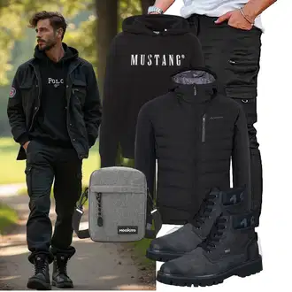 Tapered Outfit mit Schwarz/Khaki Sporthose/Jogger Hose/Löcherne Hose/Cargo-Jogginghose/Cargohose/Capri/Cargo Short GINGTTO "Freizeit Outfit"