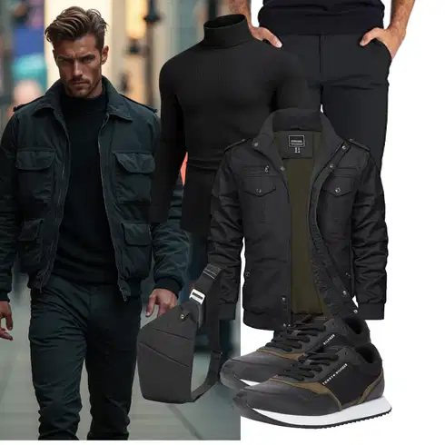 Schwarz/Dunkelgrün/Khaki/Dunkelgrau Uniformjacke/Jacke mit Seitlichem Reißverschluss/Cargojacke/Winterjacke/Herbstjacke/Militärjacke/Bomberjacke TACVASEN kombinieren
