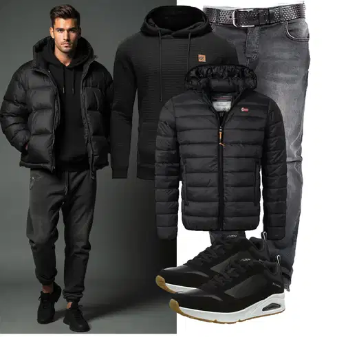 Schwarz Jeans Leder Schuhe Rock Creek kombinieren mit Schwarz Hoodie/Unisex Hoodie/Ausgefallener Hoodie/Strick Hoodie/Kapuzenpullover/Sport Hoodie Huayuzh