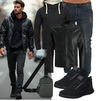 Outfit mit Schwarz Vintage Lederjacke/Leder Bomberjacke/Lederjacke/KunstLederjacke Jack & Jones "Freizeit Outfit"