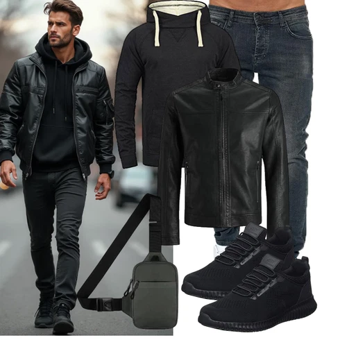 Schwarz Vintage Lederjacke/Leder Bomberjacke/Lederjacke/KunstLederjacke Jack & Jones kombinieren