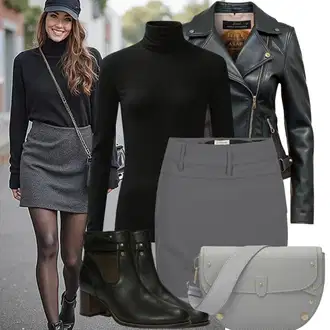outfit mit Rjava/Črna Pulover z Izrezom/Kratek Pulover/Pulover z ovratnikom Rotate "Hladen Jesenski Outfit"