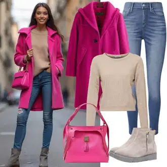Outfity na zimu s Růžová Pásková taška/Klasická Taška Přes Rameno/Malá Taška/Brašna/Sportovní Taška Přes Rameno/Průhledná taška Expatrié, Růžová/Fialová Pletený Kabát/Pletený Fleecový Kabát/Kašmírový Kabát Zwillingsherz "Ideální pro podzim"