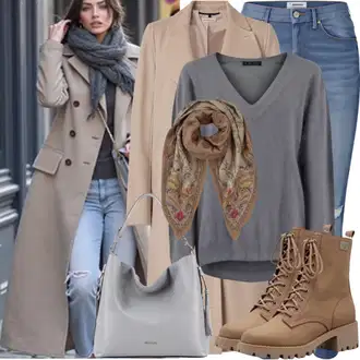 outfit mit Bež/Rjava Trenčkot/Volneni Plašč/Prehodni Plašč/Volnen Zimski Plašč/Ozki Plašč/Kaban Plašč/Women's Trenchcoats/Lahki Plašč/Krajši Plašč/Blazer Plašč/Duffle Plašč/Poletni Plašč morgan "Jesenska obleka za vsakdanjo uporabo"