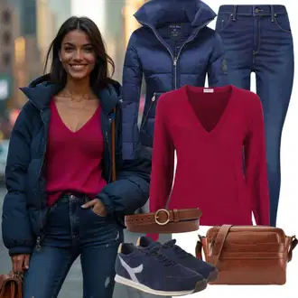 Jesenske Outfiti Debel mit Bela/Rdeča/Temno rdeča/Vinsko rdeča/Škrlatna/Roza Pulover s Potiskom hollister co. "Jesenska obleka za vsakodnevno nošenje"