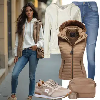 outfit mit Rjava/Črna/Bež Puhasti Brezrokavnik/Usnjena Brezrokavnik/Puh Brezrokavnik/Kratek Telovnik/Prešiti Brezrokavnik Abercrombie & Fitch "Jesenska obleka za vsakodnevno uporabo"