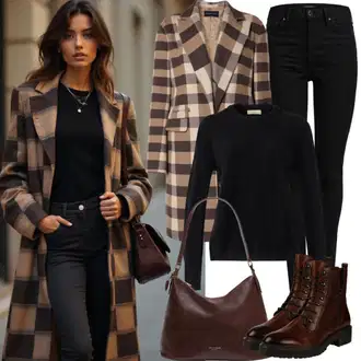 outfit mit Črna/Temno Rjava/Rjava/Vinsko rdeča/Temno rdeča Škorenj Gležnar na Vezalke/Usnjeni gležnjar/Vintage Gležnjar/Klasični škorenj/Bojni Škorenj/Podloženi Gležnar marjin "Jesenski videz"
