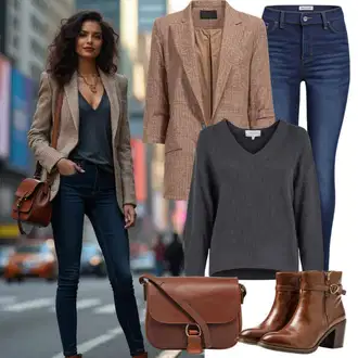 Outfity do kanceláře Pracovní pohovor s Hnědá/Béžová Kožená Pánská Bund/Kostkované Sako/Tvídové Sako/Kožená bunda pro muže/Kožená bunda Lascana "Kancelářský oděv"