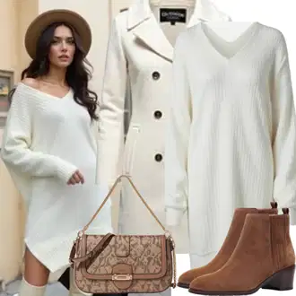 Outfit sa Siva/Svjetlosiva Pleteni Kaput/Vuneni kaput/Pleteni Flis Kaput/Usko Krojena Kaputa/Kaput od Kašmira/Kaput od Vunenog Flisa/Midi Kaput/Sako Kaput/Lagani Kaput Only "Lagani outfit"