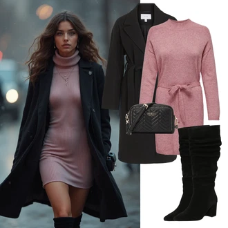 Outfit sa Crna Prijelazni Kaput/Dugi kaput/Ljetni Kaput/Midi Kaput/Kaput od Kašmira/Zimski Kaput Vuneni kaput/Trenč Kaput/Vuneni Kaput/Baloner Vila "Elegantan zimski outfit"