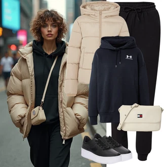 Outfit s Červená/Modrá/Tmavě modrá Dámský Svetr/Fleecový Svetr/Svetr s kapucí/Sportovní Mikina/Pletená Mikina s kapucí/Sportovní Mikina/Svetr S Kapucí Under Armour "Sportovní zimní outfit"