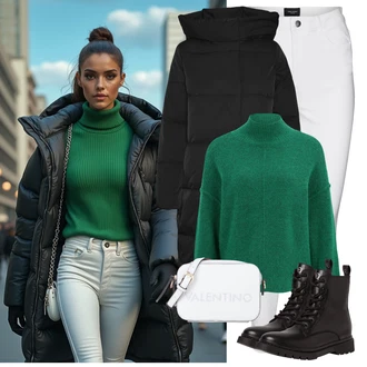Outfit sa Siva/Bijela/Krem Skinny Hlače/Jeggings/Tajice s Prorezom/Termo Hlača/Tajice visokog Struka/Treggings VERO MODA "Savršen za zimu"