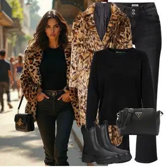S zakovicama Outfit sa Crna Chelsea Gležnjača/Kožna Jakna Tamaris "Trendi zimski outfit"Look: Trekking, Jahanje, Skating, S zakovicama