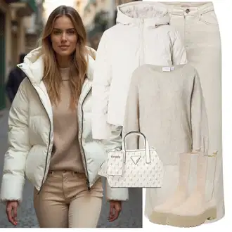 Zvonové kalhoty Outfit s Béžová/Khaki Džíny Džín s Širokou Nohavicí/Džíny Volného Střihu/Džíny Culottes/Džíny s Rozparkem Only "Zimní look"